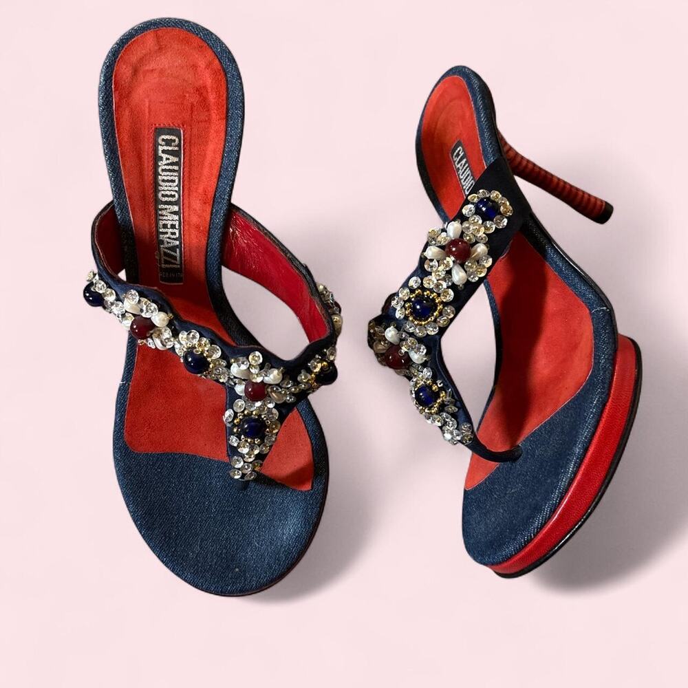 Claudio Merazzi Made In Italy denim heels with sequins. Size 37